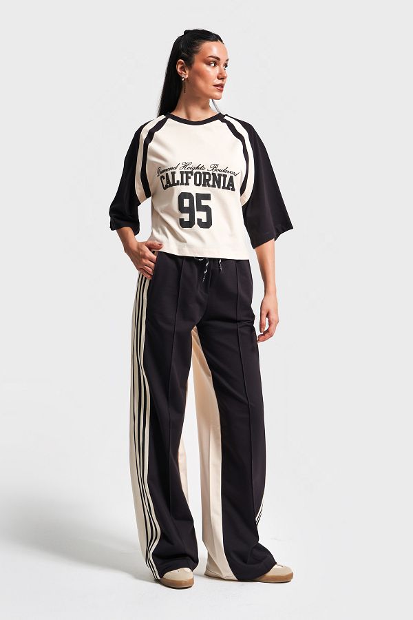 its basic-Trening pentru femei, mai multe culori S5-crem, negru, tricotat, tricou supradimensionat, combinație de 2 piese 1