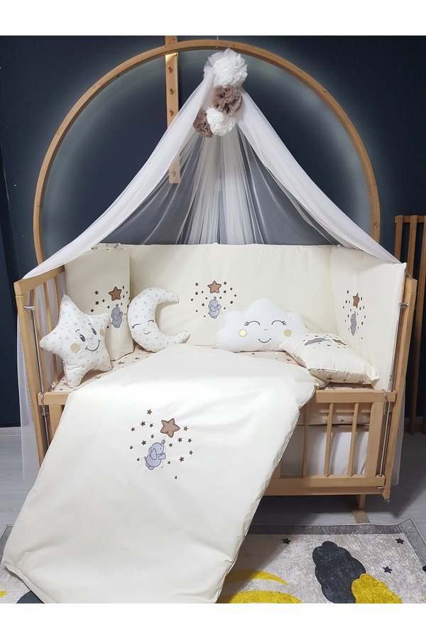 bebek_iklimi 17 Parça Nakışlı Bebek Uyku Seti 60x120 – Aparatlı Lüks Cibinlikli