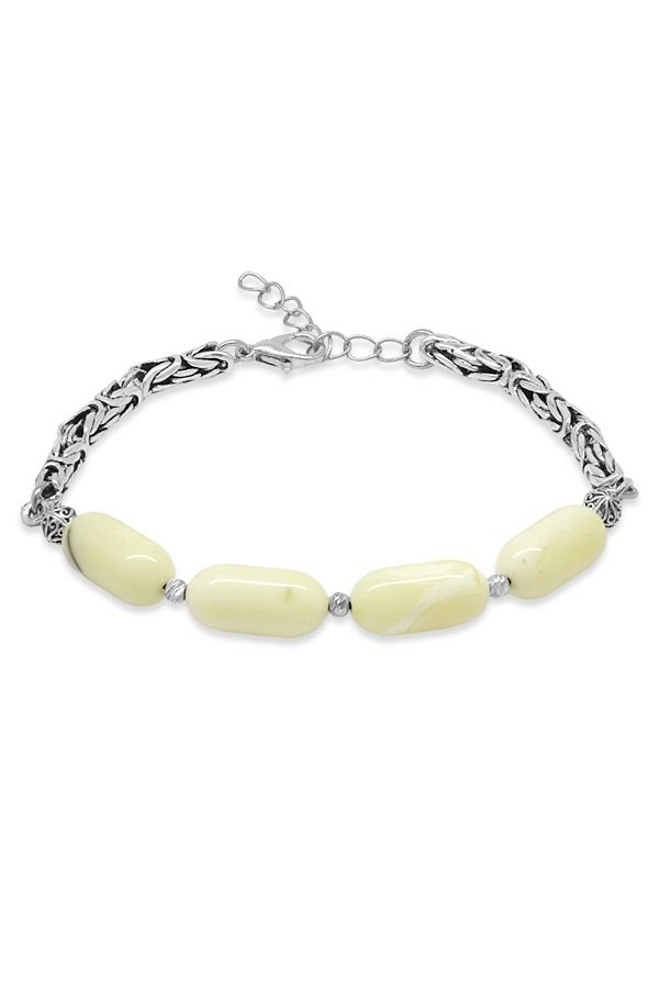 Tesbihane-Non-Tarnish Metal King Chain Dorika Decorated Capsule Cut Yellow White Drop Amber Men's Bracelet 1