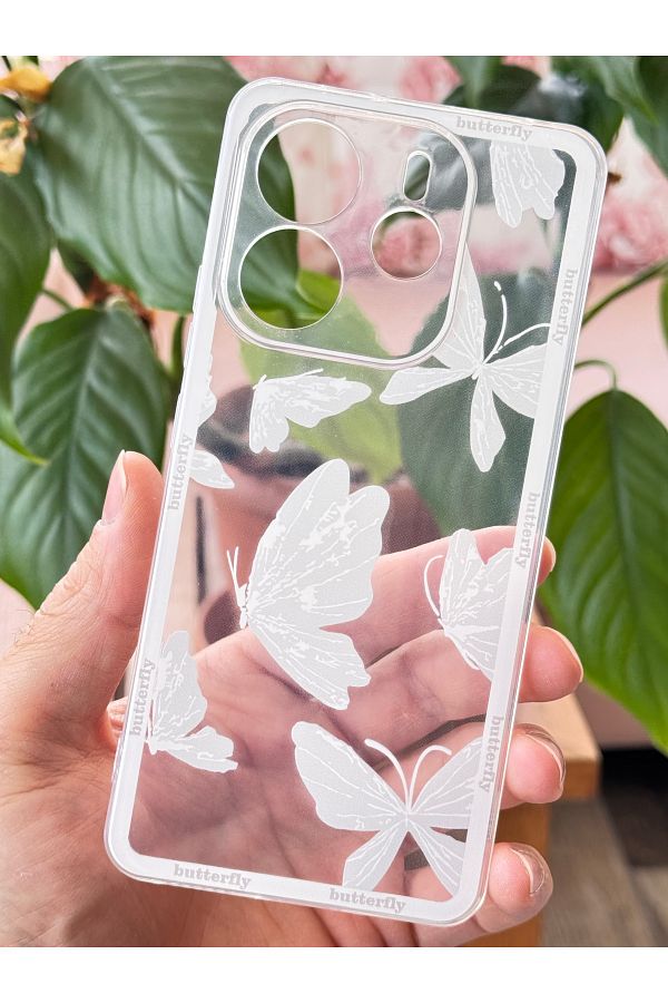 Fibaks-حافظة هاتف Xiaomi Redmi Note 14 4G مع حماية للكاميرا، غطاء سيليكون ناعم مرن بنمط الفراشة الشفاف 1