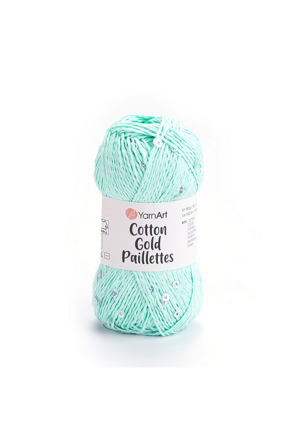 Yarnart-Cotton Gold Paillettes - Knitting Yarn Water Green-7112 1