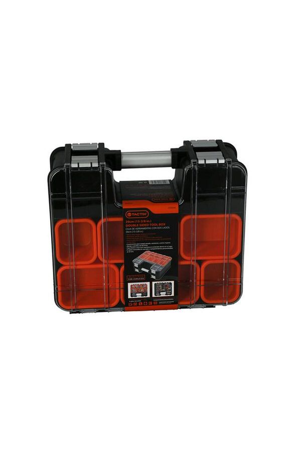 Generic-Tactix Double Sided Tool Box with Removable Dividers and Tubs Black and Orange 39cm 320048 1
