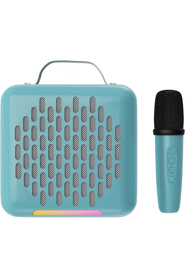 Faster-Rock Box Portable Bluetooth Speaker- Pocket Sized Mini Speaker with 1 Wireless Microphone- 5. 1