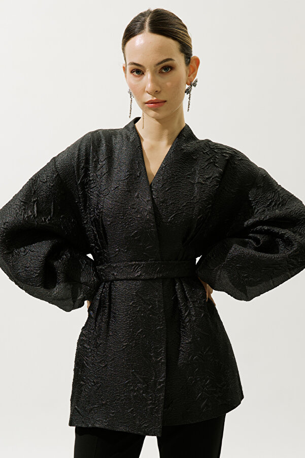 Manuka JACQUARD-ORGANZA-KIMONO SCHWARZ- Trendyol