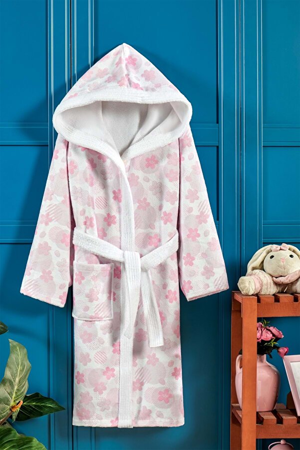 VEVİEN HOME Pink Flower Dijital Baskılı Çocuk Bornozu