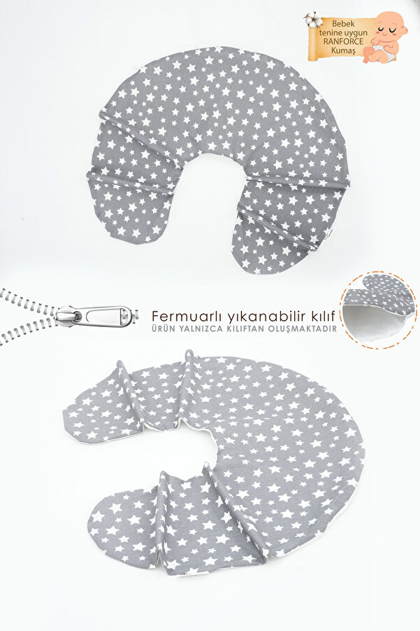 mordesign Kılıf, Çift Taraflı Emzirme Yastığı Kılıfı/bebek Destek Minderi Kılıfı,pamuklu Kumaş,stars Desen,gri