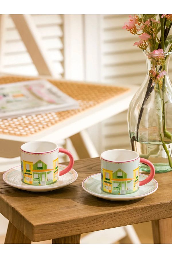 LC Waikiki-Lcw Home Mixed Printed 2 Person Porcelain Coffee Cup Set 90 ml 1