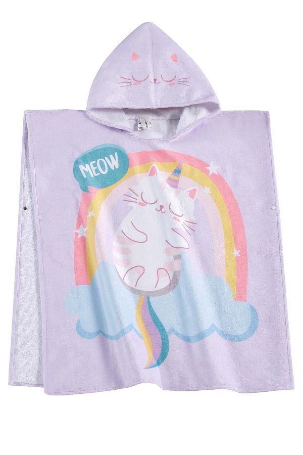 VEVİEN HOME-Meow Pattern Children's Poncho Beach Towel 1