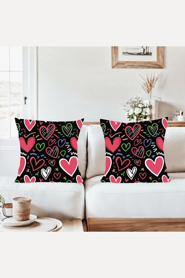 on the clouds-Heart Pattern Combination Hidden Zipper Throw Pillow Cover Sofa Pillowcase Set on Black (2Pcs) 1