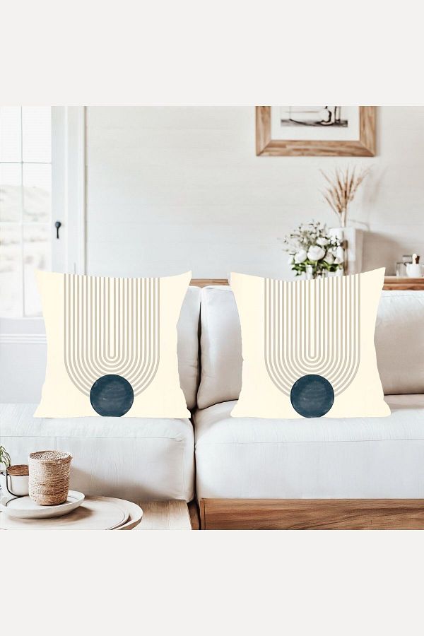 on the clouds-Bohemian Navy Blue Detail Line Pattern Combination Hidden Zipper Throw Pillow Case Pillow Case Set (2Pcs) 1