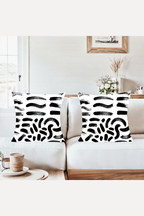 on the clouds-Black White Geometric Pattern Combination Hidden Zipper Throw Pillow Cover Sofa Pillow Case Set (2Pcs) 1