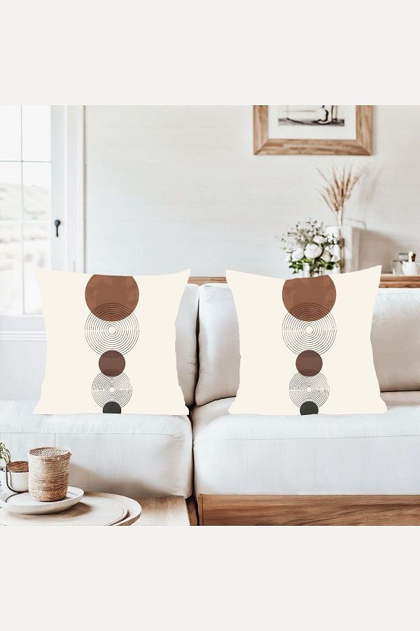 on the clouds-White Background Bohemian Circle Pattern Combination Hidden Zipper Throw Pillow Case Sofa Pillow Case Set (2Pcs) 1