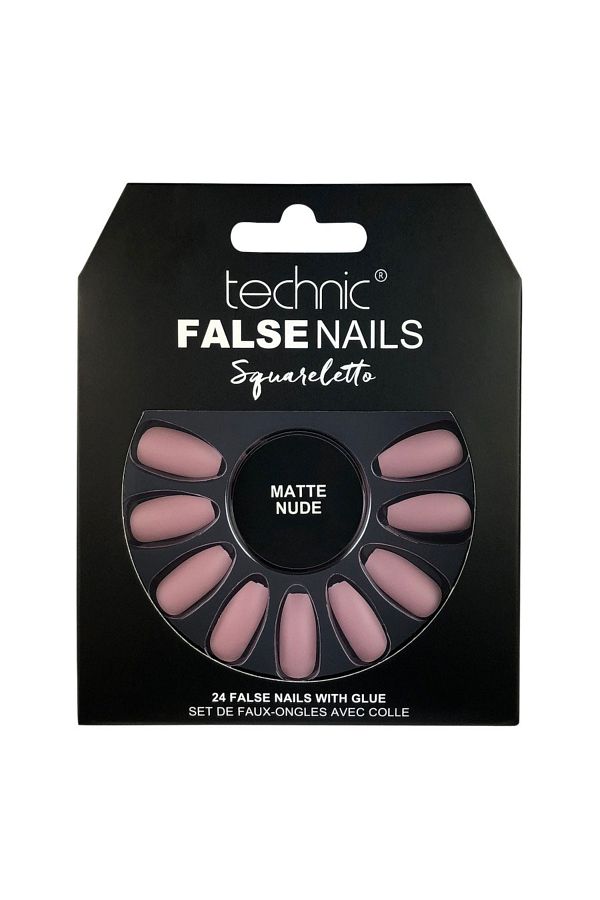 TECHNIC-Set Of 24 False Nails With Glue Included False Nails, Squareletto, Matte Nude 1