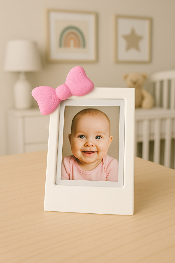 Root Made İnstax Fotoğraf Çerçevesi Minimalist Dekoratif Çerçeve Pembe Kurdela Detaylı Bebek Çerçeve