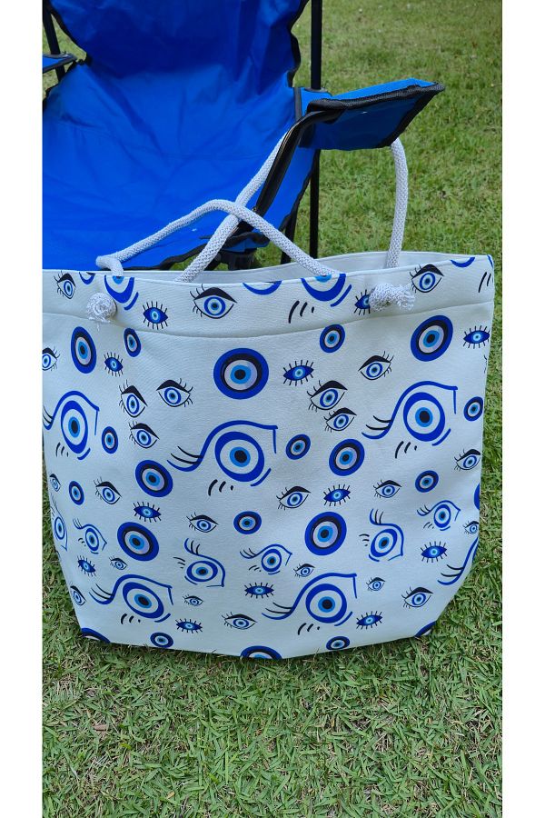 Land of Souvenir-Durable Fabric Large Beach Bag with Evil Eye 1