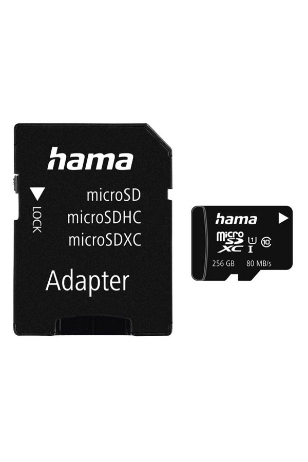 Hama-HAMA 124173 memory card, microSDXC, 256GB, 80MB/s, class 10, UHS-I, adapter 1