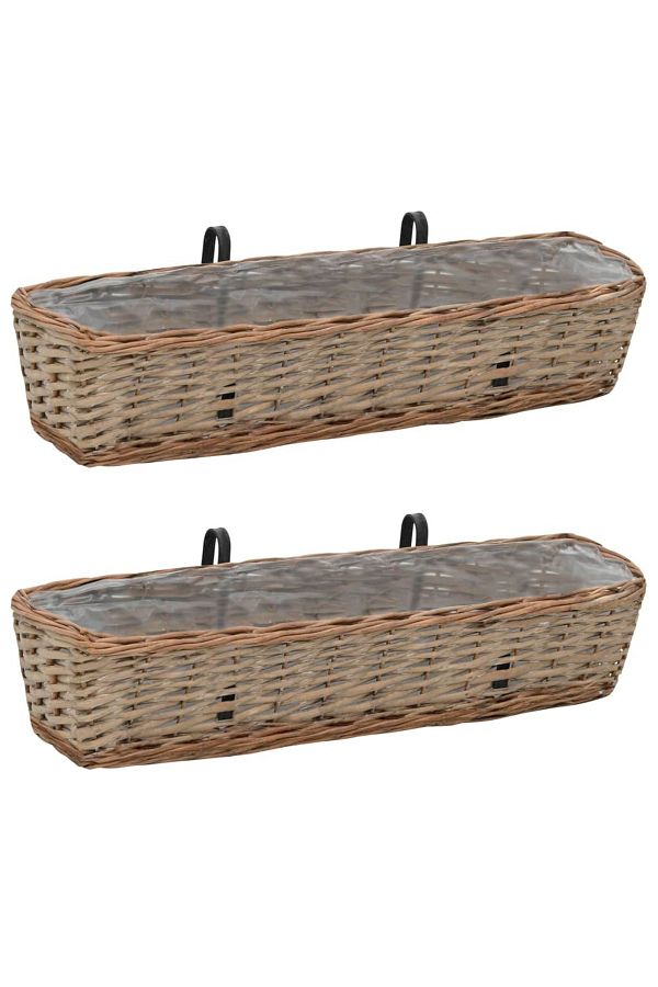 vidaxl-Balcony Planter 2 pcs Wicker with PE Lining 80 cm 1