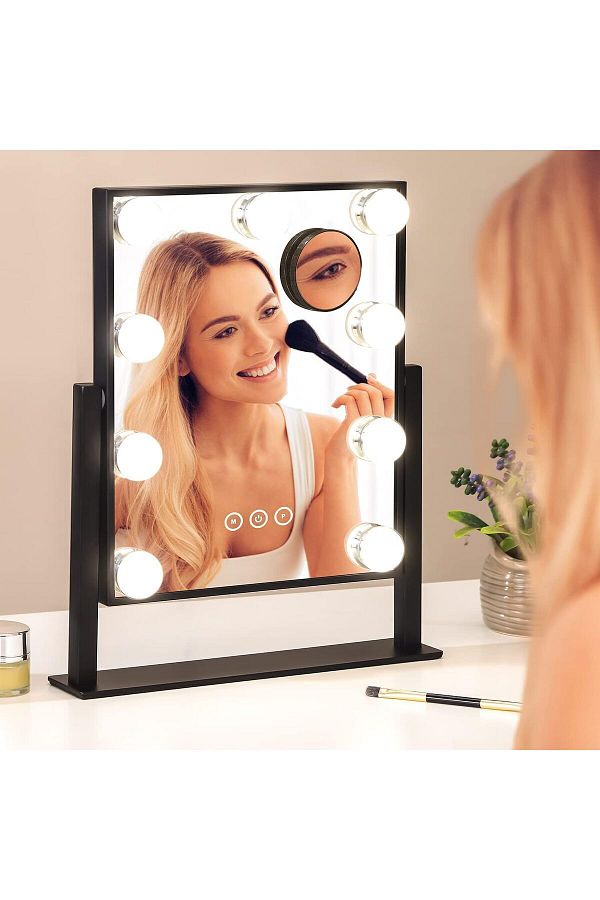 Saharaz-MakeUp Mirror,with 3 Color Light Conversion,10X Magnification,9 LED Lights,for Home Use 1