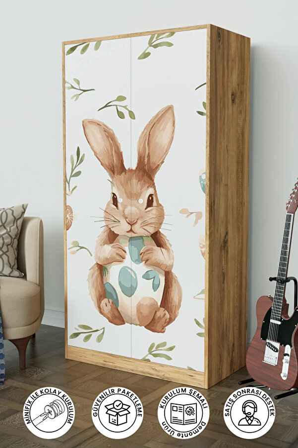 Hediyeler Kapında Pretty Rabit Design "Calista" Gardırop 5 Raflı Askılı Çocuk Odasi Elbise Dolabı