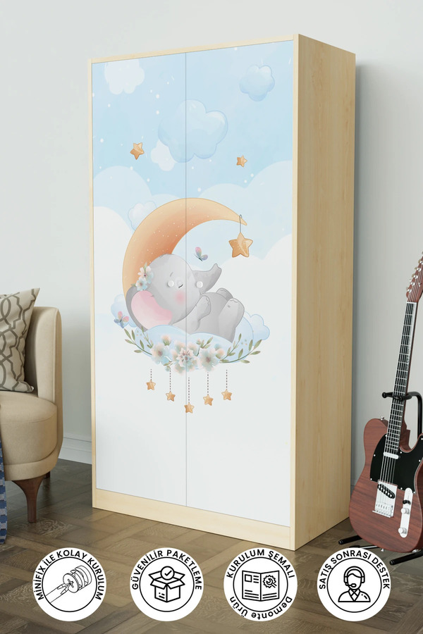 Hediyeler Kapında Minik Rüyacı Design "Calista" Gardırop 5 Raflı Askılı Çocuk Odasi Elbise Dolabı