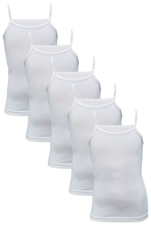 Onurel-5-Piece Girl's White String Strap Lycra Plain Patternless Undershirt 1