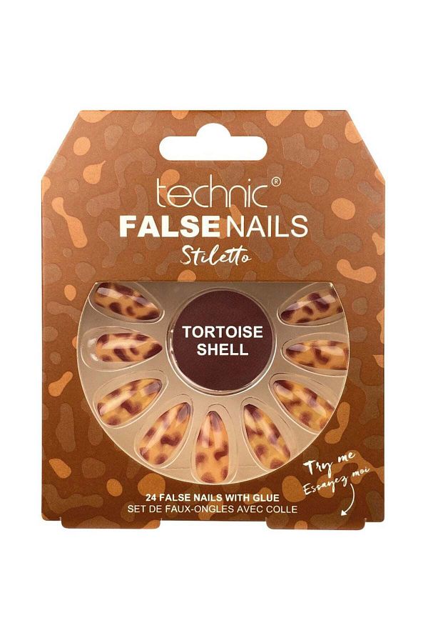 TECHNIC-Set of 24 False Nails with glue included Technic False Nails, Stiletto, Tortoise Shell 1