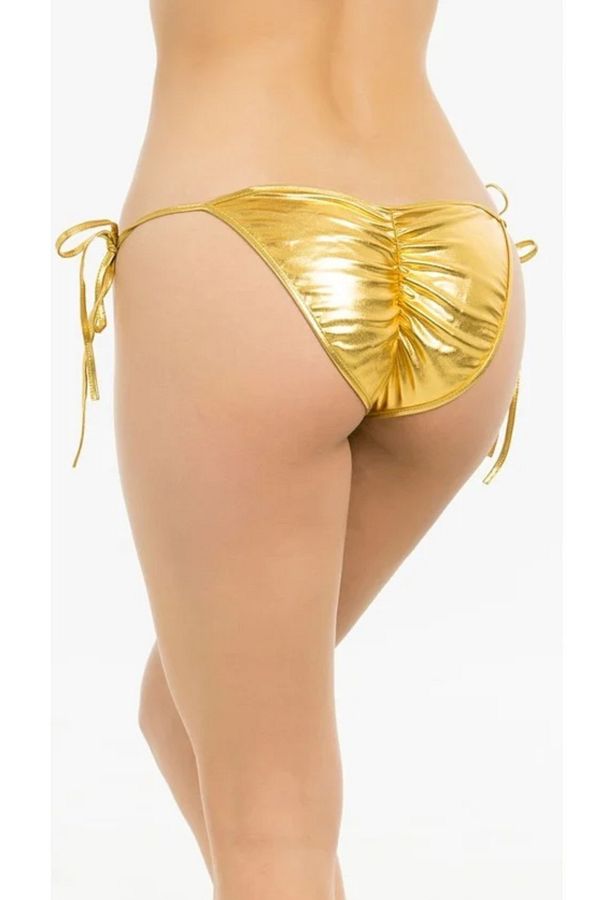 Cicişim-Yellow Side Tie Leather Look String Thong 1