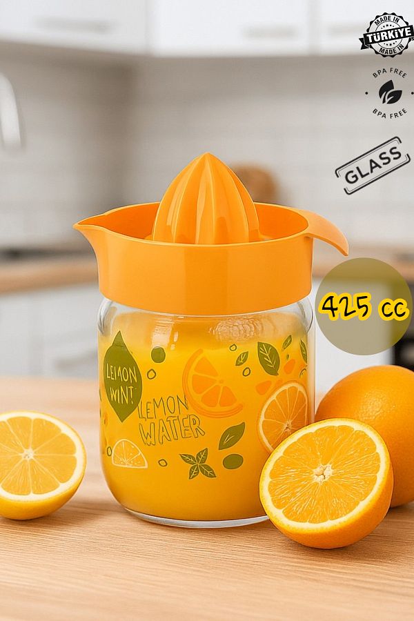 MUF HOME-Glass Lemon Orange and Citrus Juicer - Patterned Glass Lemon Juicer - Practical Lemon Holder - 425Cc 1