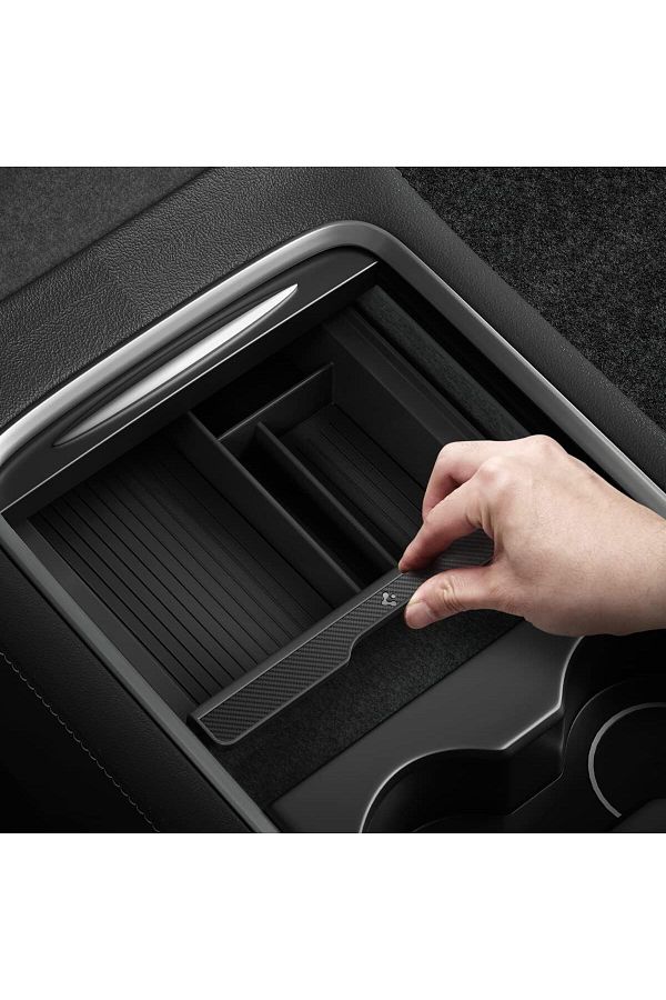 Spigen-Center Console Organizer Tray Carbon Edition for Tesla Model 3 and Model Y with Smooth Slide 1