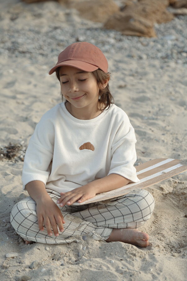 DoDo'S Baby Kruvasan Nakışlı Havlu Efektli Kız,Erkek Bebek,Çocuk Oversize TshirtNefes Alabilir %100 Pamuk Kumaş