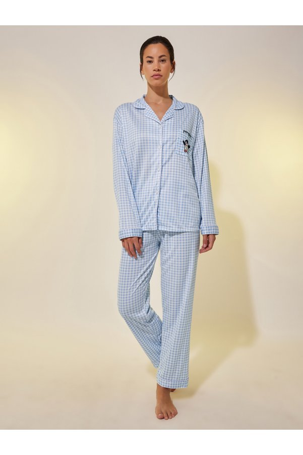 Styli Checked Penguin Patch Pocket Shirt and Pyjama Set