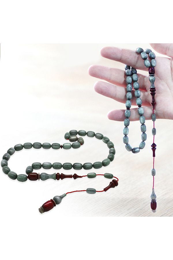 Tesbihane-Capsule Cut Pearlescent Gray Red Catalin Rosary with System Each One and Its Imame Master Craftsmanship 1