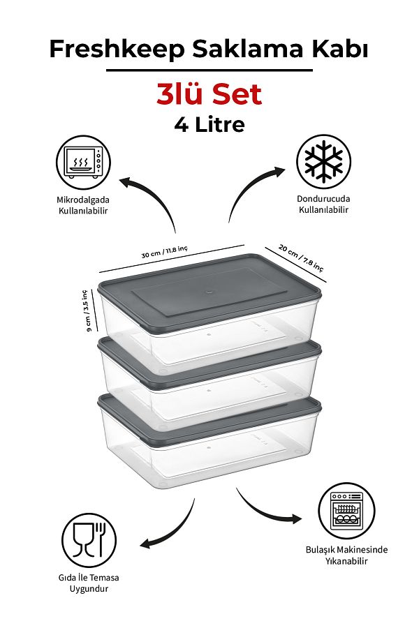 bizimevde-3-Piece Storage Container 4 Liter Deep Freezer Microwave Compatible 1