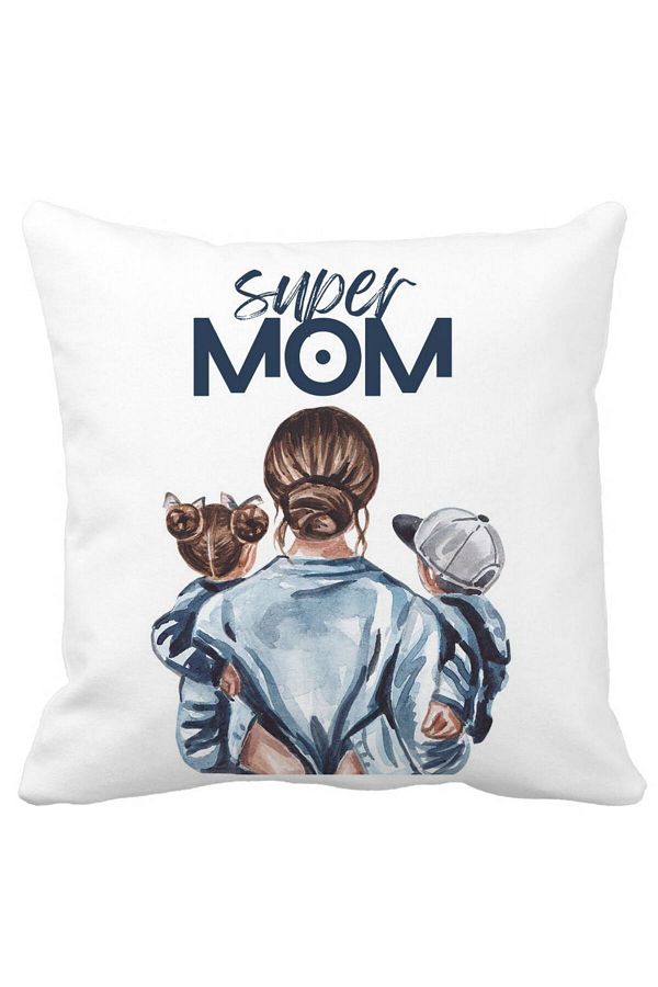 BEKZ-Față de pernă pătrată Super Mom, 40x40 cm, albă, mată 1