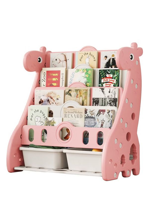 FULLJOY-5-Tier Double Giraffe Bookshelf with Storage Box, 72*47*80cm 1