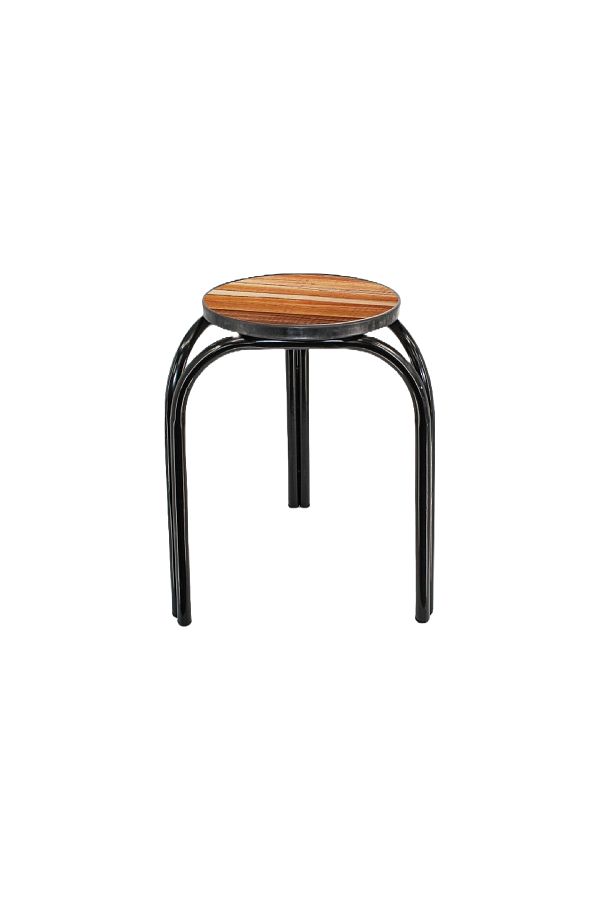 rexa-Backless Round Wooden Top Portable Stackable Stools with Metal Frame 1