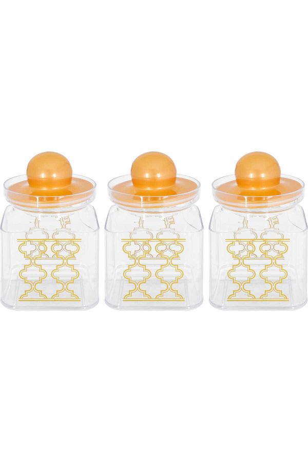 Alsaif Gallery-Plastic Spice Container Set Alsaif Gallery with Gold Lid, 3 Pieces - Transparent 1