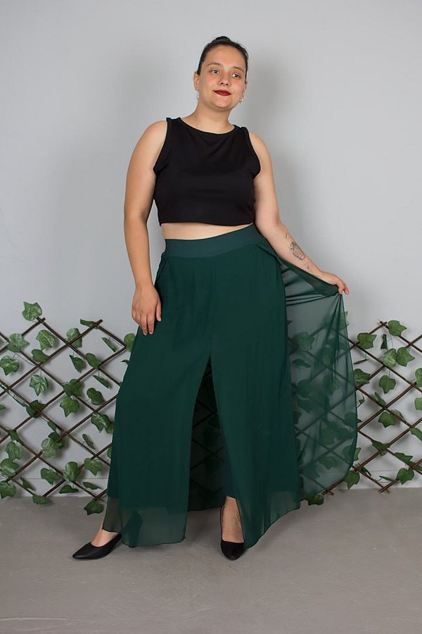 Truva XXL-Plus Size Chiffon Green Baggy Trousers – Candy Fabric Inside, Comfortable and Stylish Design between Sizes 44/54 1