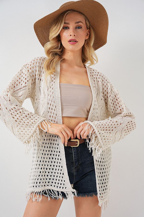 Bigdart-15857 Oversize Cardigan with Openwork/Hole - Stone 1