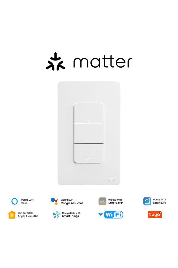 MOES-3 Gang Switch Tuya Matter WiFi Smart Light Button Switch App Control Neutral Wire Required Grou 1