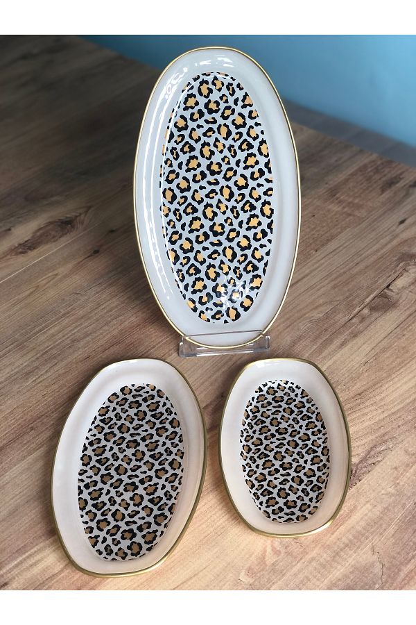 B&M-Presentation Leopard Patterned Boat Plate Set of 3 1
