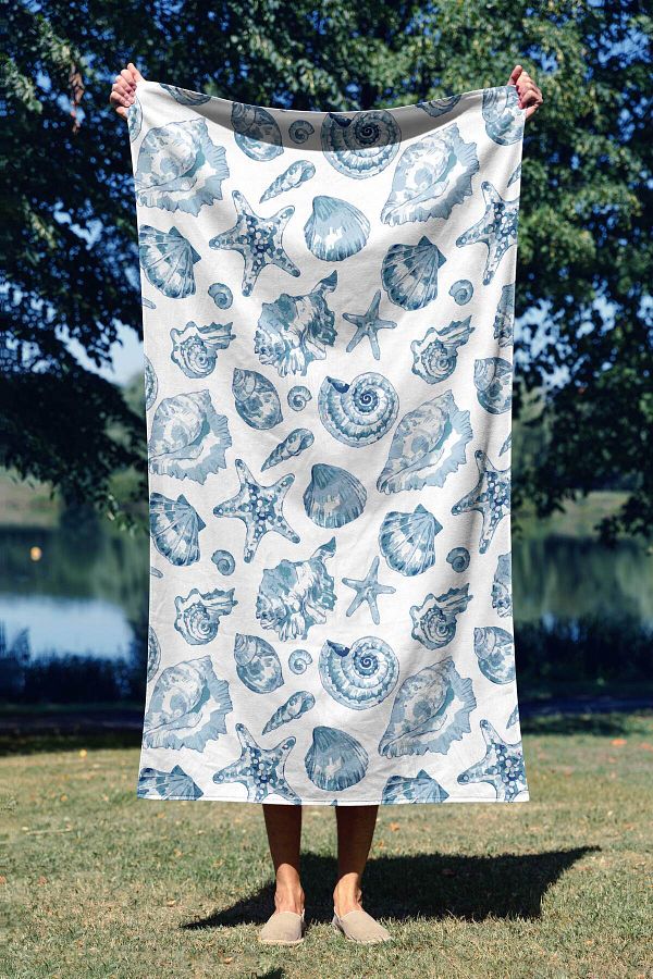 ASDİVA-Seashell Pattern Digital Printed Beach Towel 75X150 1