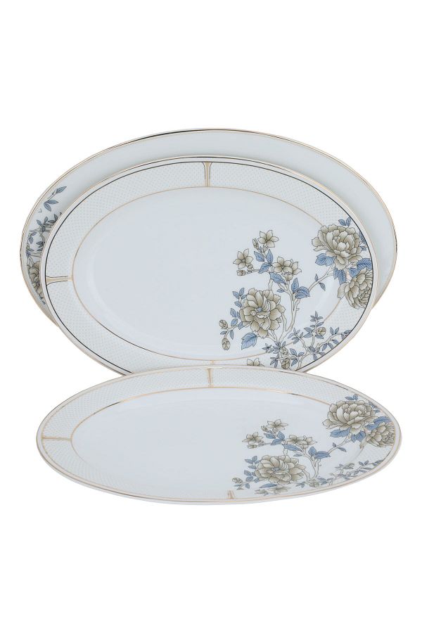 Alsaif Gallery-White porcelain dining set with a rose pattern and a golden font, 61 pieces 1