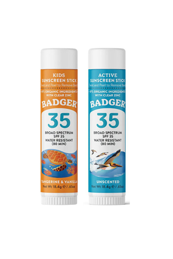 Badger Çocuk (TURUNCU) Ve Kokusuz (MAVİ) Güneş Kremi Stick Set 18.4 gr / 18.4 gr