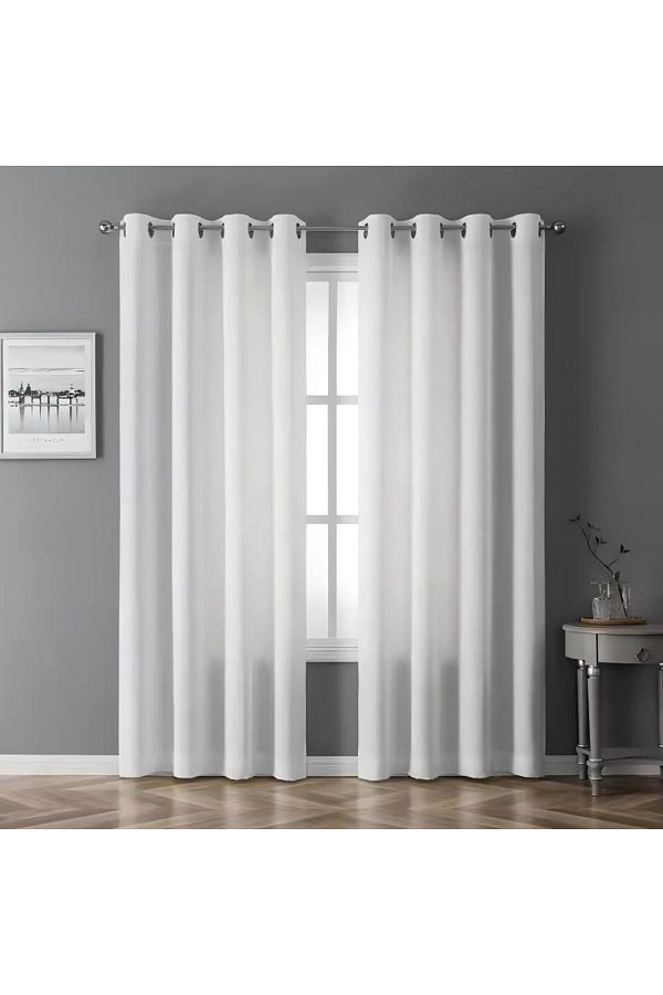Generic-Satin Feel Window Curtain Pair With Eyelet White 135 X 244cm 1