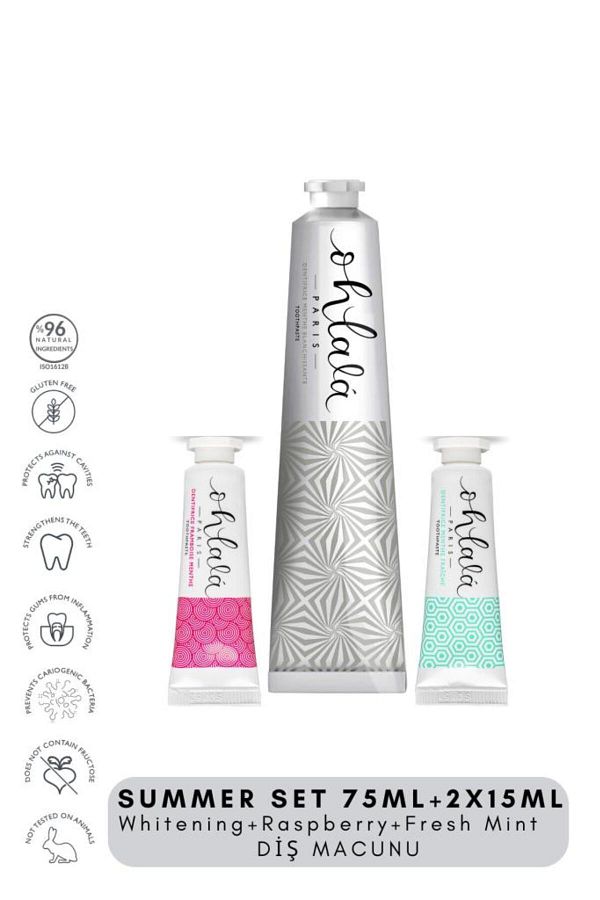 OHLALA-Whitening 75 ml Fresh Mint 15 ml Raspberry Mint 15 ml Summer Set Toothpaste 1