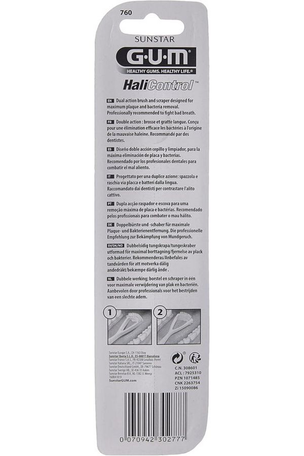 GUM-Hali Control Tounge Cleaner-2-in-1 brush and scraper removes the Surface Bacteria-Assorted Color 1