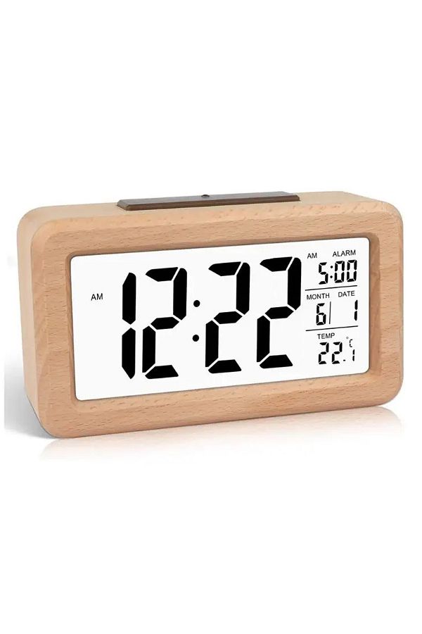 Choice-Pure Wooden Alarm Clock with Calendar and Temperature displayed. Solid Wood Digital Clock for Deskto 1