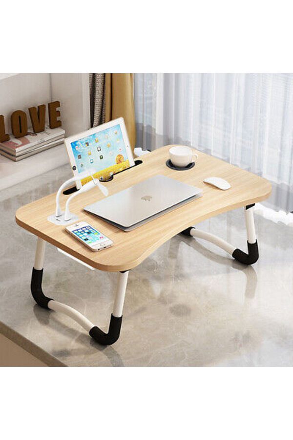 Generic-Folding Bed Tray Table Overbed Lap Desk Computer Desk Dining Tray USB Fan Light 1
