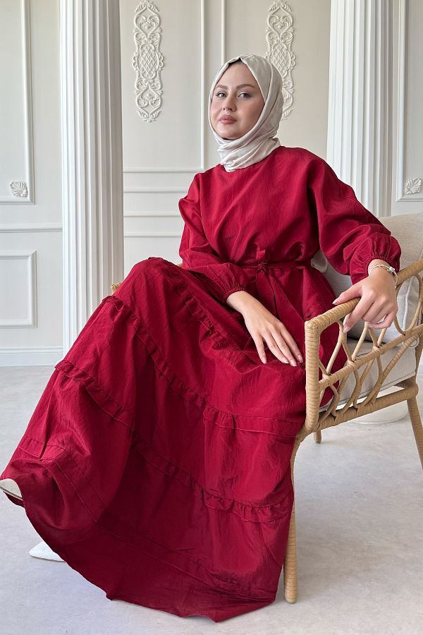 InStyle-Skirt Layer Ruffle Detail Modal Burgundy Dress 1